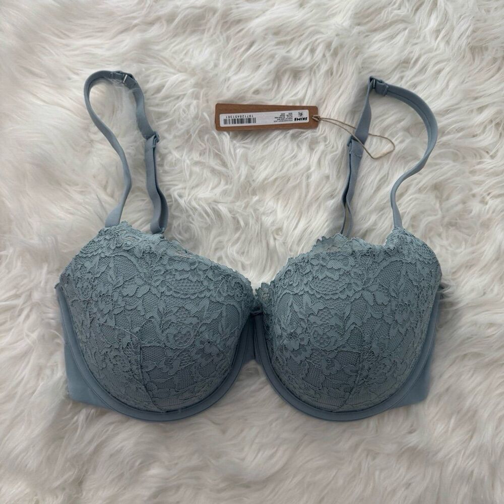 Skims Fits Everybody Lace Pushup Demi Bra Denim Size 34DD